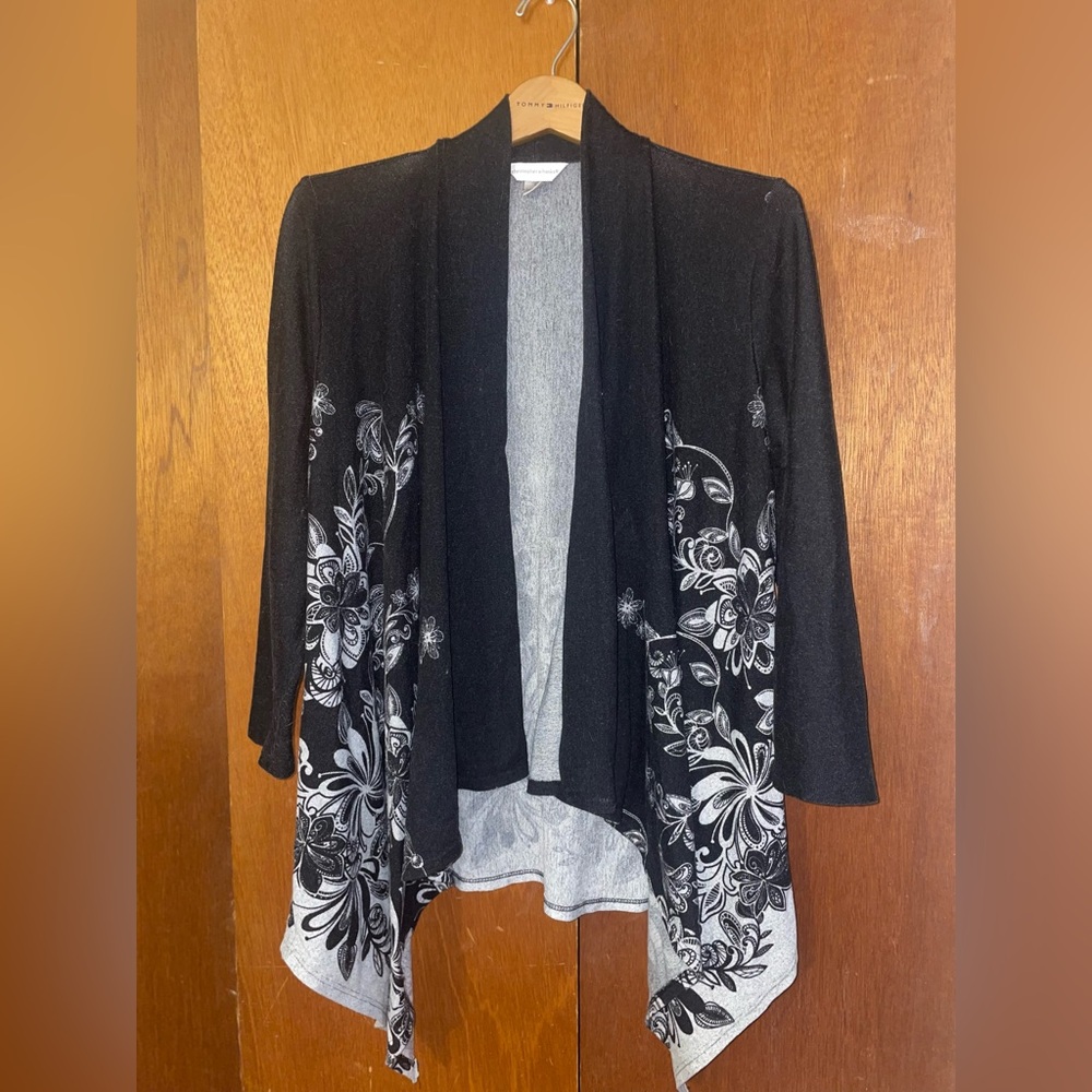 Christopher & Banks Black and Gray Floral Cardigan